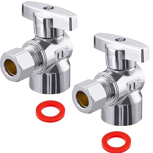 1/2 Inch FIP x 3/8 Inch OD Compression Quarter Turn Angle Stop Valve, Brass Plumbing Fitting, Chrome