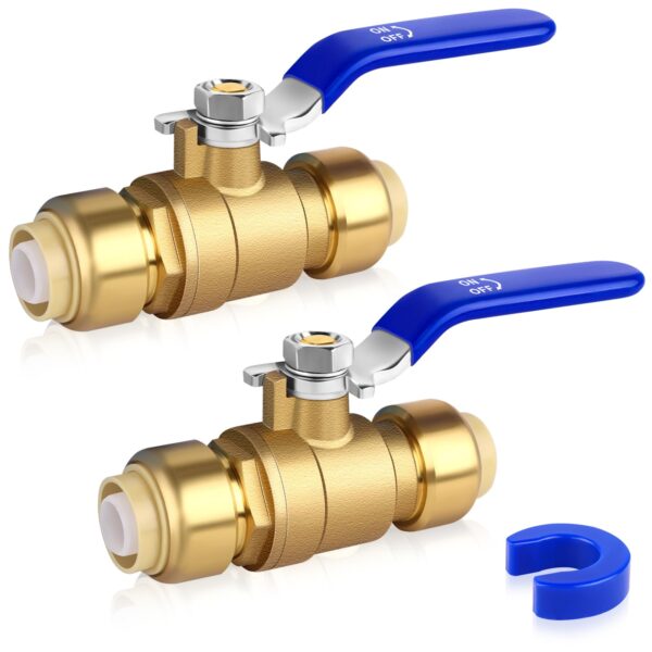1/2 Inch Ball Valve, Push to Connect Brass Plumbing Fitting, Water Shut Off, PEX Pipe, Copper, CPVC, PE RT, HDPE