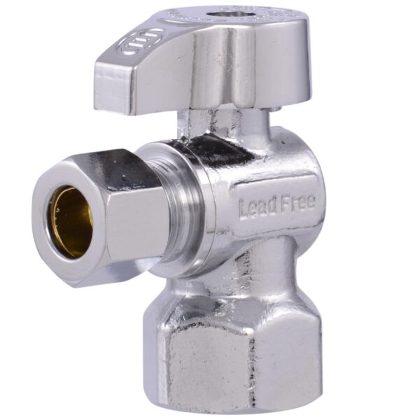 3/8 Inch OD Compression x 1/2 Inch FIP Compression Multi Turn Angle Stop Valve, Brass Plumbing Fitting, Chrome
